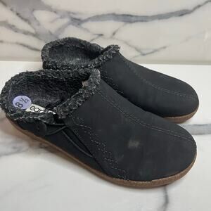 Earth Origins Janae Clogs Mules Sz 8.5 Black Cork Faux Fur Comfort Casual Nature